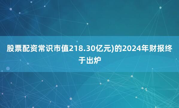 股票配资常识市值218.30亿元)的2024年财报终于出炉